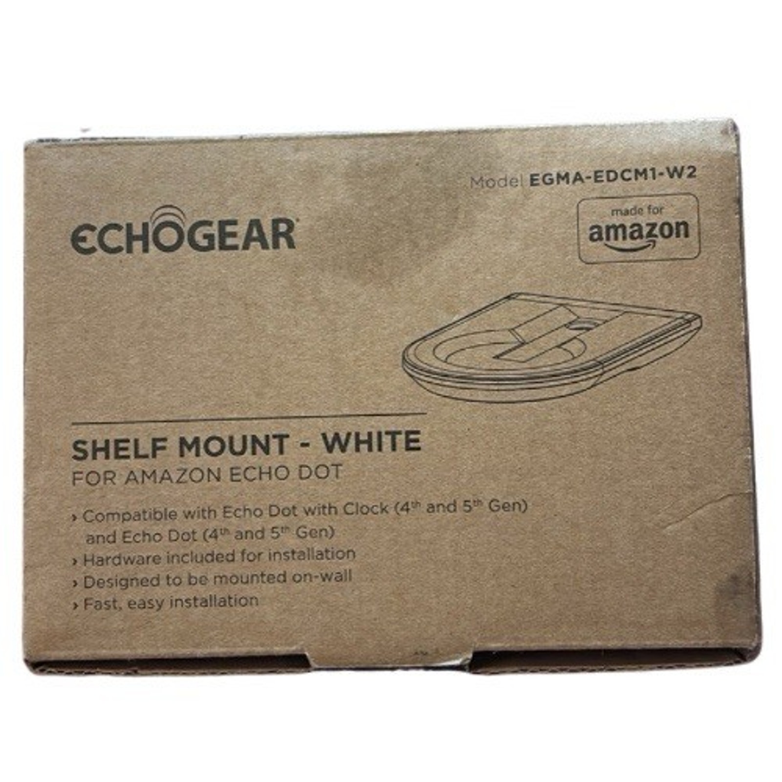 Echogear Shelf Mount White For Amazon Echo Dot 4th/5th Gen Egma-Edcm1-W2